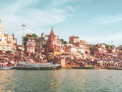 Dasaswamedh Ghat, one of the most popular ghats on the Ganges riverfront. Varanasi, India