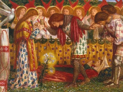 Dante Gabriel Rossetti, Como Sir Galahad, Sir Bors e Sir Percival foram alimentados com o Sanct Grael