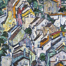 Egon Schiele (1890-1918)
Town among Greenery (The Old City III), 1917
Oil on panel
Neue Galerie New York
In memory of Otto and Marguerite Manley, given as a bequest from the Estate of Marguerite Manley