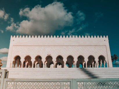 The Tower of Mausoleum of Mohammed V in Rabat, Morocco, containing the tomb of King Hassan II, the current King Mohammed VI's late father
