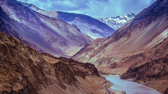 The river Indus navigating through the Kashmiri mountains