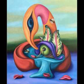 Kora Moya Rojo, Tu Perfume Rosa, Ave Suntuosa, 2022, oil and acrylic on canvas, 120x100 cm