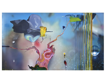 Tom LaDuke, Polyrhythmic Looping, 2014, acrylic and glitter on canvas over panel, 53 x 95 x 2 inches
