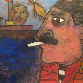 Richard Merkin, Untitled (Self Portrait with Pencil), date unknown, 31 x 38 inches, oil pastel on paper