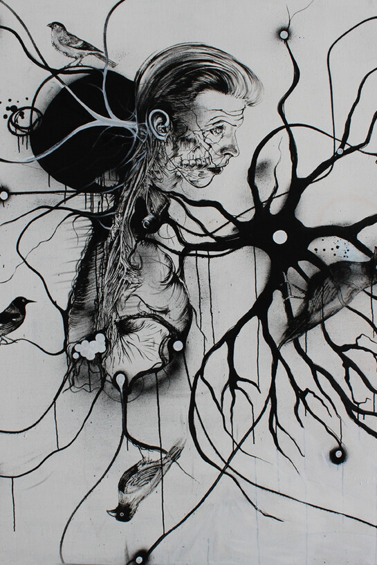 Study for Newton with Birds, acrylique sur toile, 176 x 142 cm (encadré), Courtesy Galerie Magda Danysz
