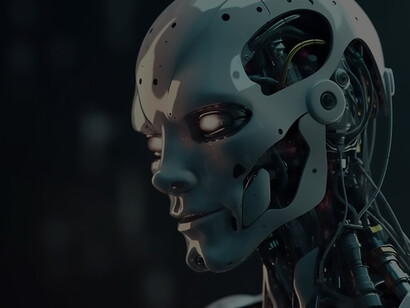 Unveil the future indoors as a mesmerizing anthropomorphic robot symbolizes the convergence of futuristic technology and cutting-edge AI, offering a glimpse into a visually compelling narrative