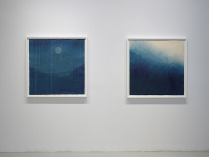 Miya Ando, Rain drawings, exhibition view. Courtesy of Sundaram Tagore Gallery