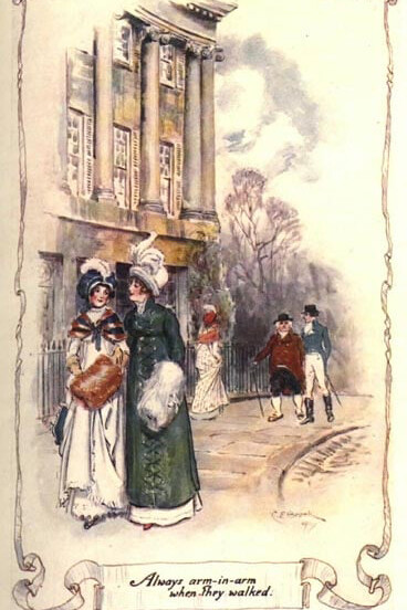 Colour illustration of a 1907 edition of Northanger Abbey CE Brock Vol I chap V