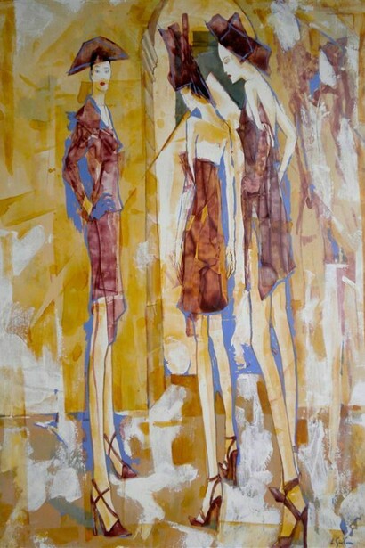 Henri Gueguen, Défilé de Haute Couture, Lacquer Paint on Canvas, 39.5" x 26"