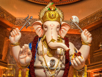 Ganesh Chaturthi celebrations at a prominent temple in Mumbai, Maharashtra, India
