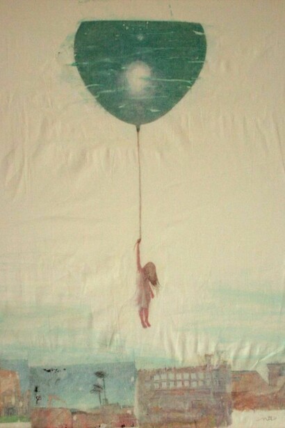 Neus Torres Tamarit, Absum-Adsum (Ascending), 2013, Transfer, oil paint and pencil on canvas, 50 x 70cm