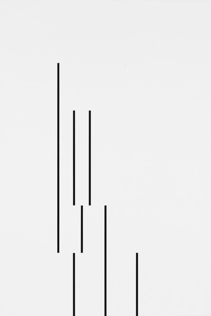 Attila Kovacs, Three metalines in position dependence 3-1980-84, 2011, triptych 3 acrylic and canvas mounted on wooden board, 60x60cm
