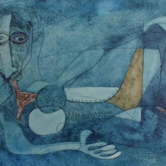 Tafadzwa Gwetai, Calculating woman, Mixed media on paper, 2015, 55cm x 42cm
