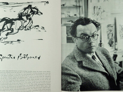Ritratto di Gunter Böhmer e ill. per Liam O'Flaherty, Die Schwarze Stute (La giumenta nera), Büchdruckerei Oskar Schellenberg, Pfäffikon-Zürich 1958