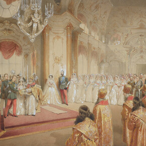 Mihály Zichy, The marriage of Tsesarevich Alexander Alexandrovich and Tsesarevna Maria Feodorovna on 28 October 1866 in the Great Church of the Winter Palace, 1867. Courtesy of The State Hermitage Museum