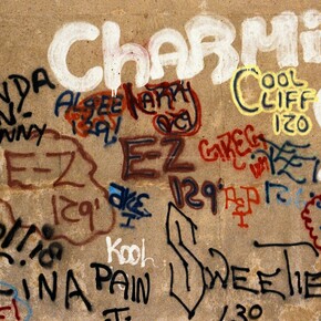 Gordon Matta-Clark, Charmin 65 & friends tag wall (detail), 1972, NYC. Photo courtesy Estate
of Gordon Matta-Clark