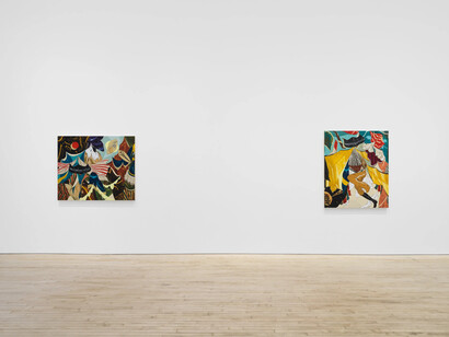 Kenichi Hoshine, And there came a storm beneath a cutthroat moon, exhibition view. Courtesy of Nino Mier Gallery