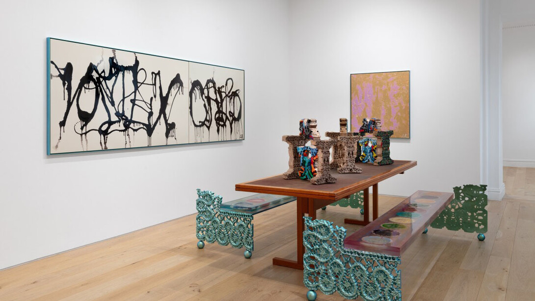 Ida Ekblad, Eat an eggplant, exhibition view. Courtesy of Galerie Max Hetzler