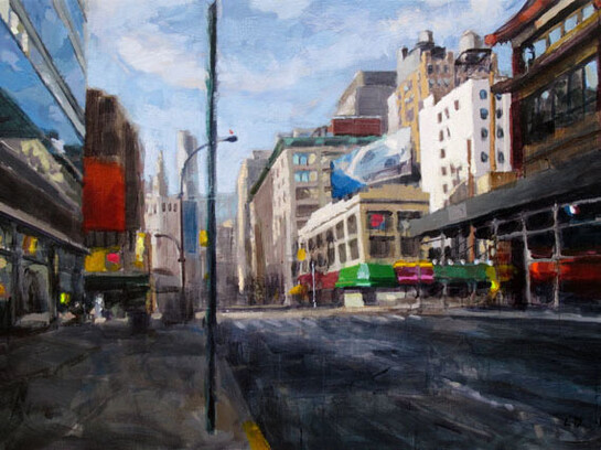 Laurent Dauptain, Boutiques et reflets, 2014, Oil on Canvas, 38" x 57½"