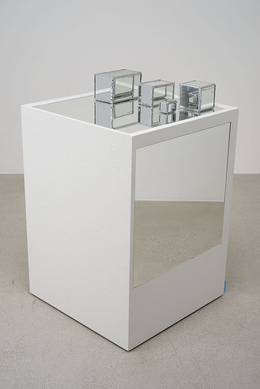 Dashiell Manley, galley proof (three dimensions) The New York Times, Friday October 24 2014, national edition Southern California (front page), MDF, glass, paper, zinc, lead, paint, 26 x 26 x 26 1/2 inches, 2014