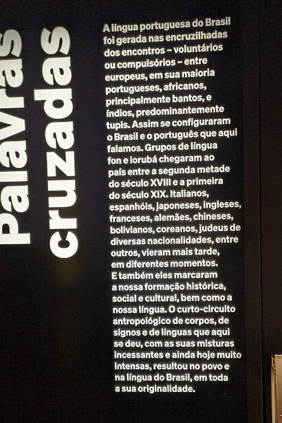 Exposição reúne informações sobre a formação e o desenvolvimento da língua portuguesa. Conhecer esse percurso ajuda a compreender por que pronúncia e grafia nem sempre coincidem, uma das principais causas das dúvidas ortográficas. Painel expositivo no Museu da Língua Portuguesa, Praça da Luz, São Paulo, SP, Brasil