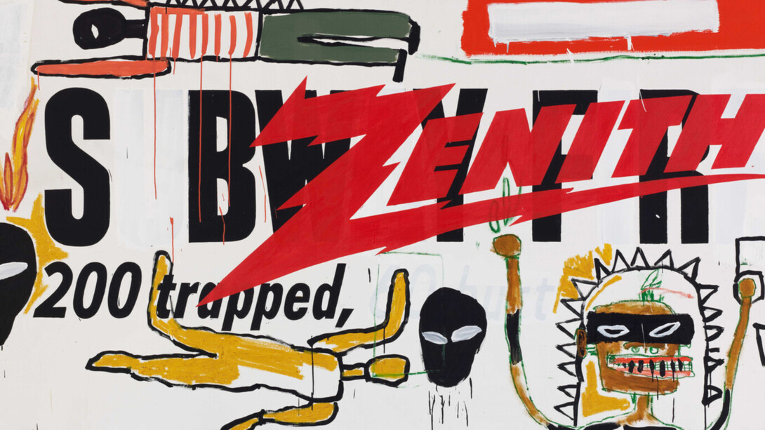 Jean-Michel Basquiat and Andy Warhol, Collaboration No. 19, oilstick, collage, silkscreen ink, and synthetic 
polymer paint on canvas, 169x309 cm, private collection, Israel, courtesy Zidoun- Boussuyt Gallery, Luxembourg, © The Estate of Jean-Michel Basquiat, licensed by Artestar, New-York, © The Andy Warhol Foundation for the Visual Arts, Inc./ licensed by ADAGP, Paris 2023. Courtesy of Fondation Louis Vuitton