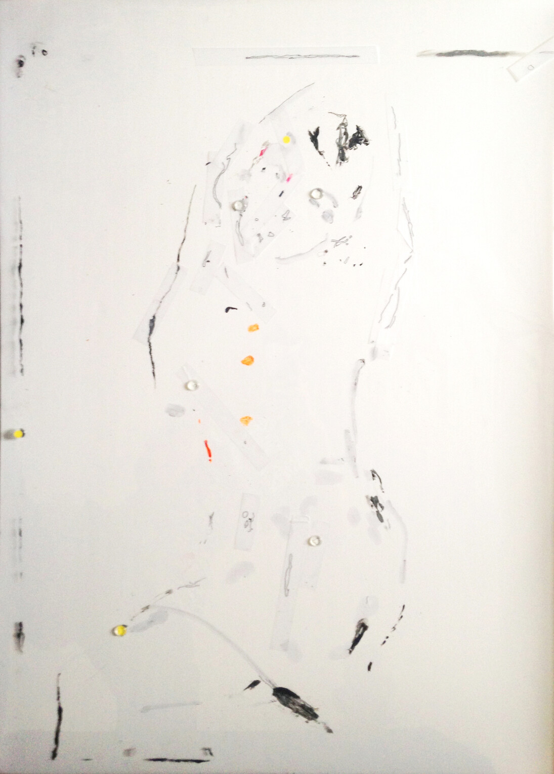 Amy Gadney, Skin, 2014, acrylic paint, Indian ink, oil pastel and mixed media on clear polythene and card, 59.5 x 84.2 cm