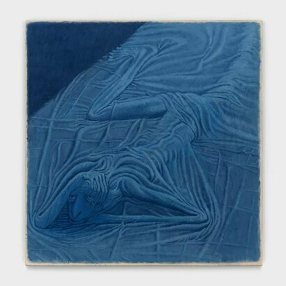 Clayton Schiff, Covers, 2023, oil on canvas, 48 x 46 in. Courtesy of the artist and Harkawik