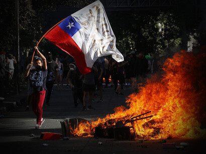 Ciudadano chileno durante una protesta en el llamada Estallido Social en 2019 en Santiago de Chile