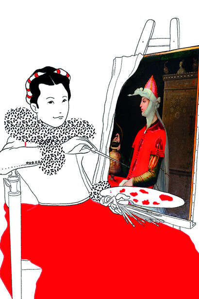 Illustrazione di Carlotta Passarini per "Io, Lavinia. La prima pittoressa", testo di Paola Goretti