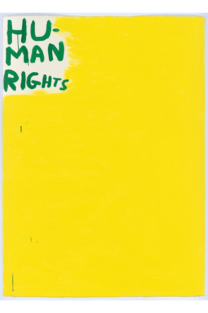 David Shrigley, Untitled (Human Rights), 2015, Acrylic on paper, 60 3/8 x 43 3/4 inches (153.4 x 111.1 cm). Courtesy the artist and Anton Kern Gallery, New York. © David Shrigley