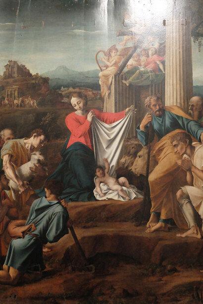 Polidoro Caldara da Caravaggio, Die Anbetung der Hirten, Ausschnitt, Öl auf Holz, 1533, 257 x 200 cm, Museo di Regionale, Messina, Foto: © Mario Bogisch