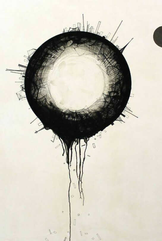 Daisuke Tsuchigahata, Boundary: The Earth and The Universe, 2013, Cotton, chalk, panty stockings, string, silver leaf, mineral pigment, 39.3” x 28.6”