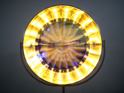 Olafur Eliasson, Eye see you, 2006, Stainless steel, aluminium, colour-effect filter glass, and bulb, Photo: Studio Olafur Eliasson