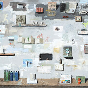 Ignacio Iturria, La Pared De Mi Estudio (details), 2021, Acrylic on linen, 39.37h x 78.74w in (100h x 200w cm). Courtesy of Lyle O. Reitzel Gallery