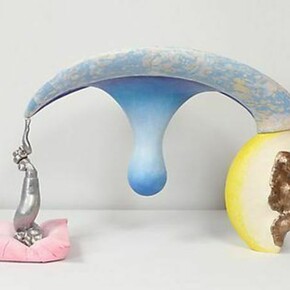 John Newman, Out of the blue, 2014, cast and polished bronze from wooden burl, extruded aluminum, cast acqua resin, wood, wood putty, papier mâché, foam, Japanese paper, aluminum screening, acrylic paint, chalk, 25 ¾ x 40 ½ x 12 inches