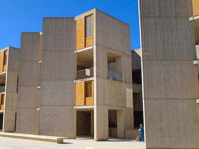 The Salk Institute, founded in 1960 by Jonas Salk, is located at 10010 North Torrey Pines Road in La Jolla, San Diego, California