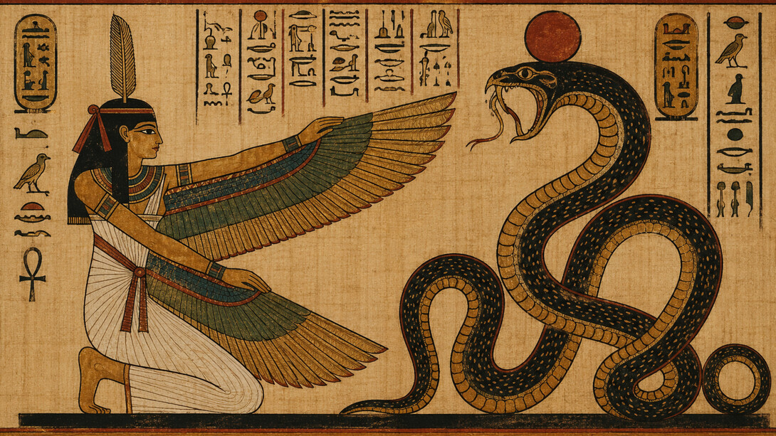 Ricostruzione tramite intelligenza artificiale dello scontro tra Maat e Apophis