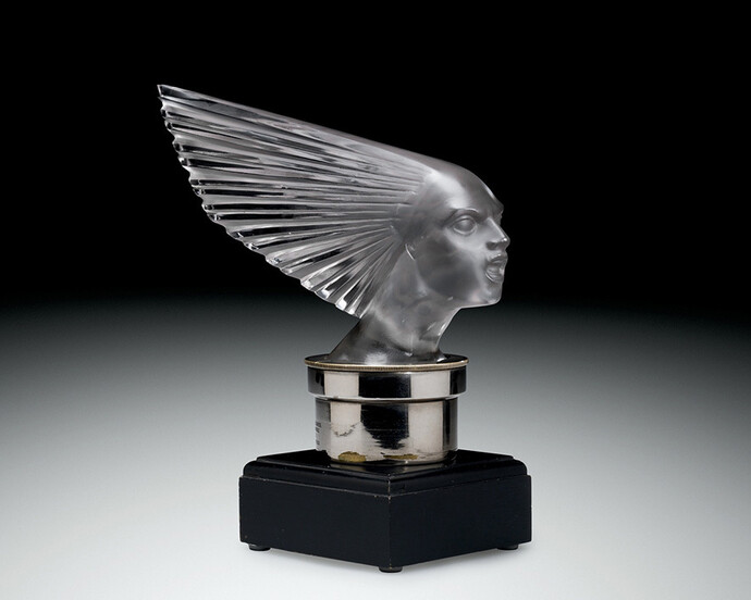 René Lalique, Designer, Lalique et Cie, Manufacturer, Victoire (Victory). Automobile mascot: Metal, colorless glass; mold-pressed and acid-etched. Designed 1928