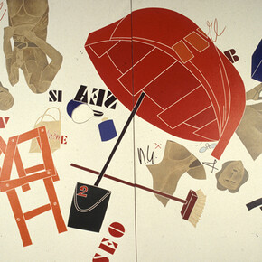 Emilio Tadini, Museo dell'uomo, donne che corrono in riva al mare, dettaglio, 1974, acrilico su tela, 261 x 400 cm