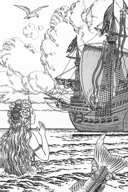 Ilustración de Ivan Bilibin incluida en Hans Christian Andersen, La sirenita (2014)