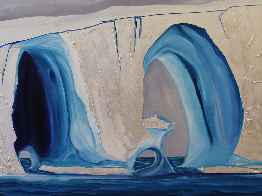 Diane Langlois, Triple Tunnel Iceberg, Acrylic & Oil on Canvas, 36” x 36” x 2”, Courtesy of Agora Gallery 