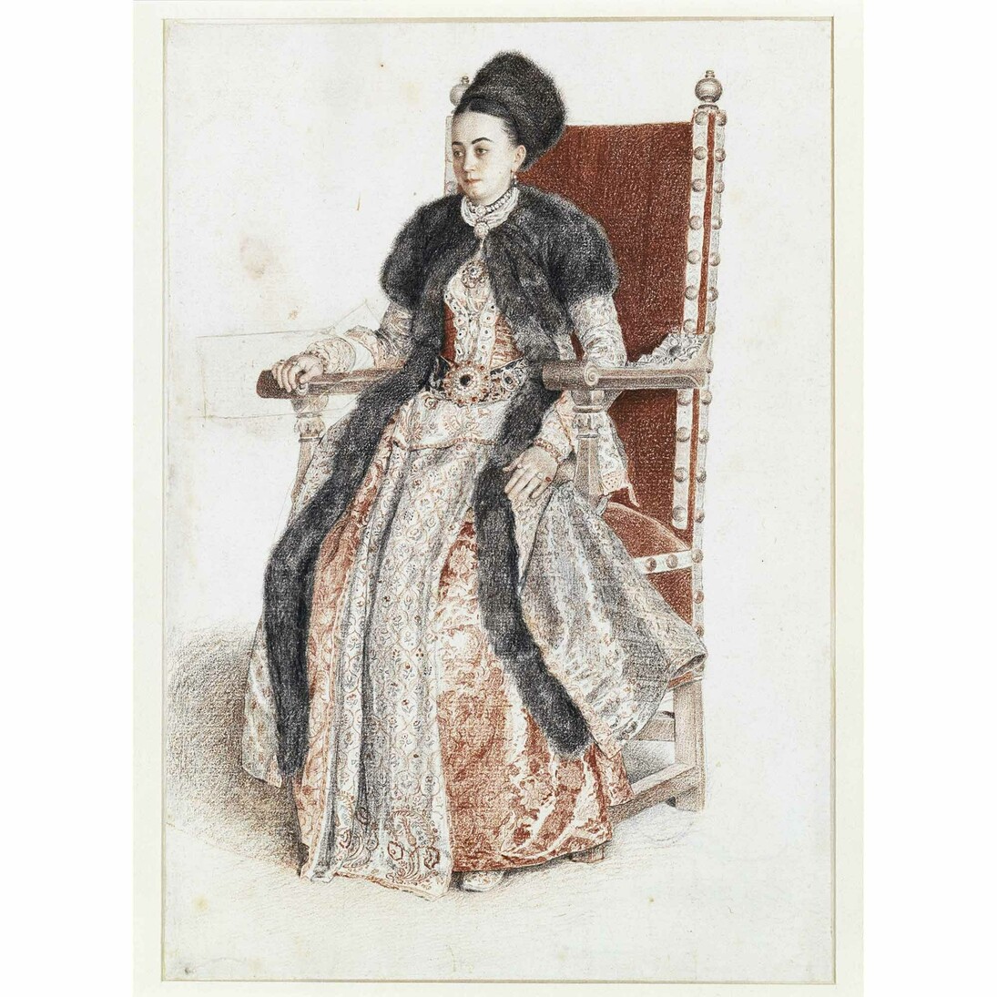 Jean-Etienne Liotard, Ekaterina Mavrocordat, 1742-43, Red and black chalk on paper, 21.7 x 15 cm, Kupferstichkabinett, Staatliche Museen zu Berlin, inv. KDZ 1626, Photo Berlin, Kupferstichkabinett. Staatliche Museen zu Berlin. Photography: Volker-H. Schneider 