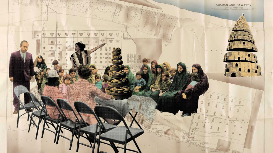 Amin Roshan Babel Towers 2019 watercolour crude oil silk screen on paper map edition of 5 45.8 x 76cm