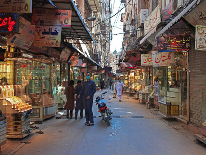The bustling local bazaar in Peshawar, Pakistan