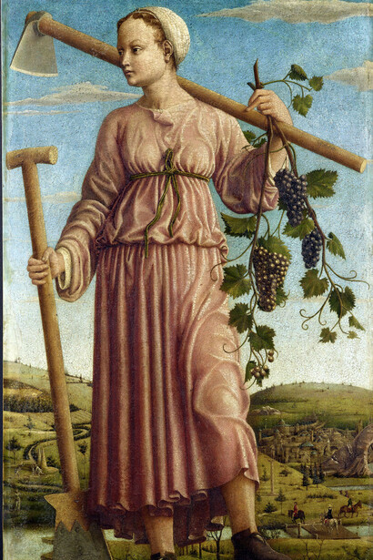 Secondo pittore dello studiolo (?), La musa Polimnia, 1458-1460 ca.; tempera su tavola. Berlino, Staatliche Museen, Gemäldegalerie © Staatliche Museen zu Berlin, Gemäldegalerie / Christoph Schmidt