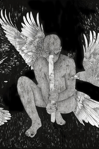 Cain, 2019, Oil & Ink on Paper, 70x100cm