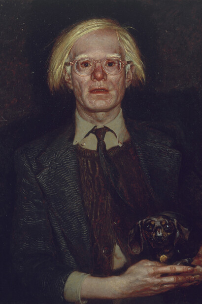 Jamie Wyeth, Portrait of Andy Warhol, 1976, Oil on gessoed panel, On loan from the permanent collection of Cheekwood Botanical Garden and Museum of American Art. © Jamie Wyeth. Courtesy, Museum of Fine Arts, Boston