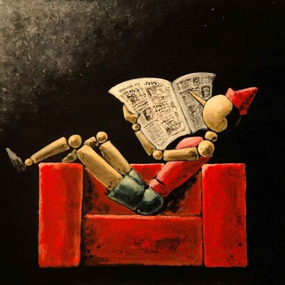 Mariano Chelo. Pinocchio legge il giornale 