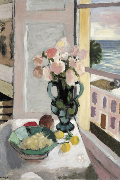Safrano roses at the window; 1925. Olio su tela - Private collection. Artwork. Succession H. Matisse